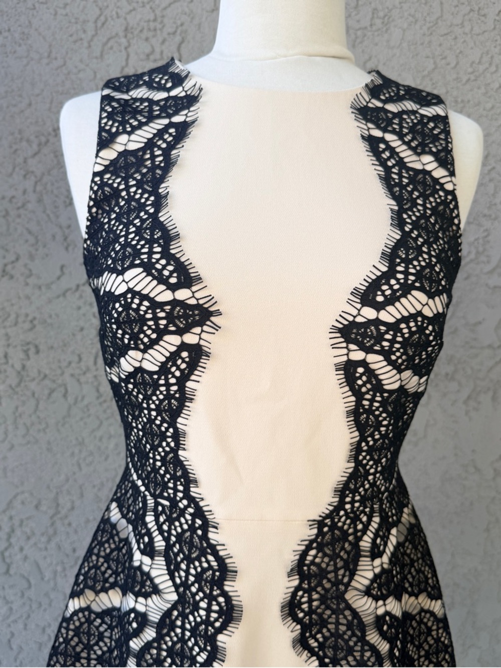 Diane von Furstenberg DVF Daniella Fit & Flare Dress Cream with Black Lace Sz 2 - Picture 3 of 12